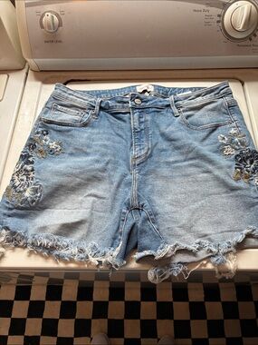 DRIFTWOOD Light Blue Denim Shorts with Floral Embroidery